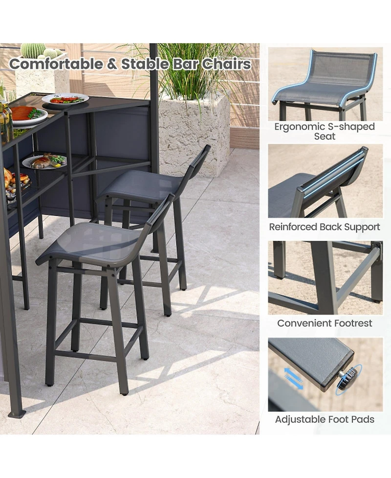 Sugift 3-Piece Patio Bar Set 8 x 8 Ft Double-Tier Grill Gazebo with 2 Bar Stools
