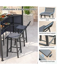 Sugift 3-Piece Patio Bar Set 8 x 8 Ft Double-Tier Grill Gazebo with 2 Bar Stools