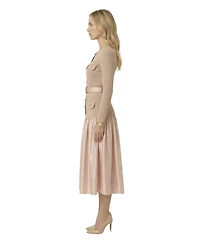 Modenaire Women's Ribbed Knit Satin Belted Midi Dress