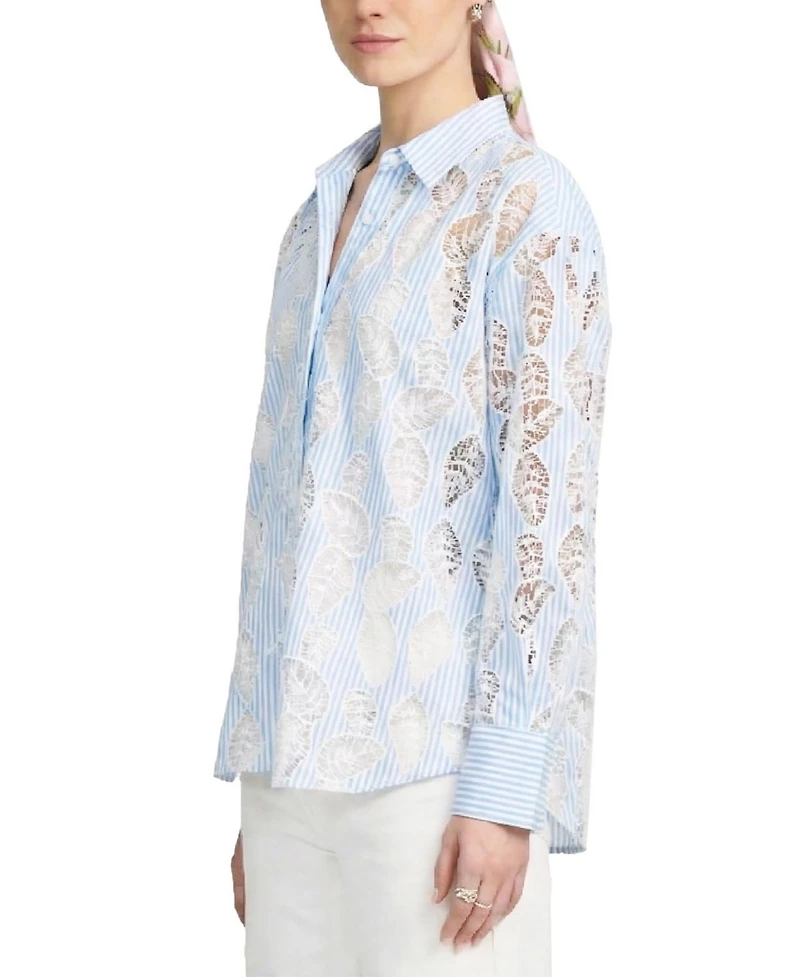 Elle Collection Women's Lace Striped Shirt