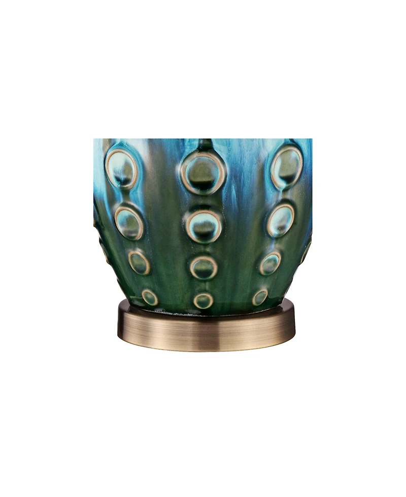 360 Lighting Mid Century Modern Table Lamp with Table Top Dimmer 26.5" High Teal Ceramic Fabric Drum for Living Room Bedroom