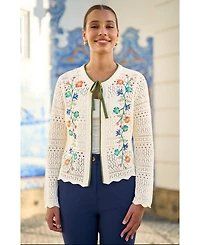 Yumi Women's Crochet Knitted Tie Front Cardigan