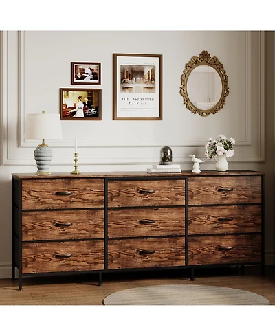 gaomon Tv Stand Dresser with 9 Fabric Drawers for TVs , Entertainment Center with Storage Organizer