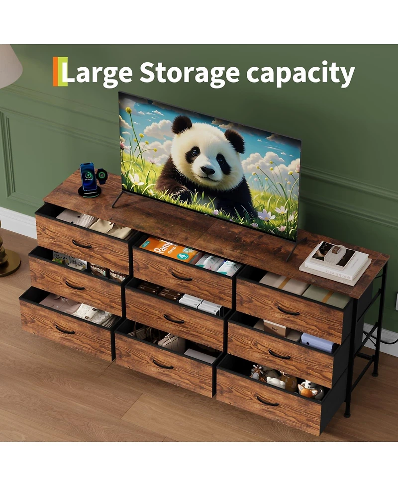 gaomon Tv Stand Dresser with 9 Fabric Drawers for TVs , Entertainment Center Storage Organizer