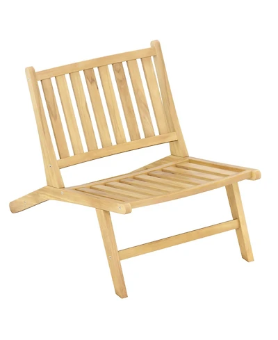 Gymax Teak Wood Outdoor Reclining Chair Natural Mid Century Accent Chair w/ Backrest