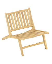 Gymax Teak Wood Outdoor Reclining Chair Natural Mid Century Accent Chair w/ Backrest