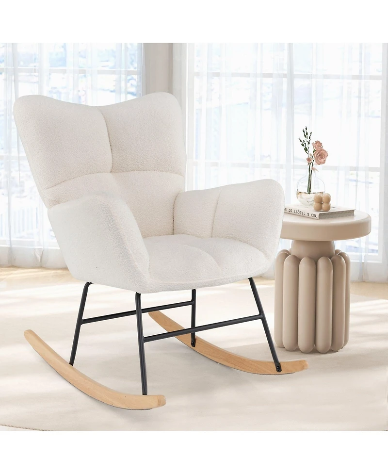 Slickblue Modern Nursery Rocking Chair with Cushioned Backrest and Armrest for Comfort