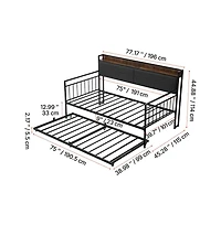 Sugift Daybed with Trundle and Charging Station Heavy Duty Metal Platform