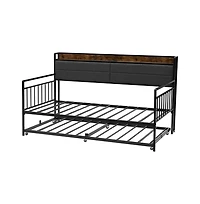 Sugift Daybed with Trundle and Charging Station Heavy Duty Metal Platform