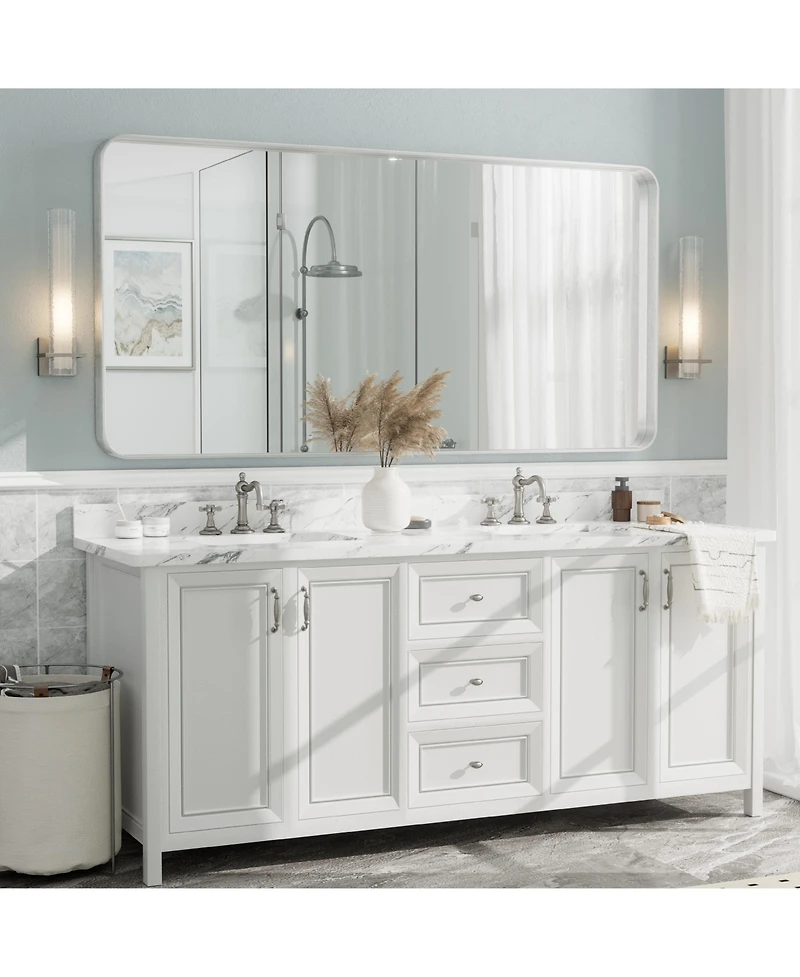 Apmir 72" x 36" High-Strength Tempered Glass and Aluminum Alloy Framed Wall Decor Bathroom Vanity Mirror in Brushed Silver