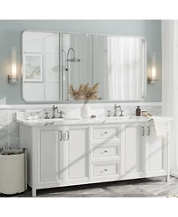Apmir 72" x 36" High-Strength Tempered Glass and Aluminum Alloy Framed Wall Decor Bathroom Vanity Mirror in Brushed Silver