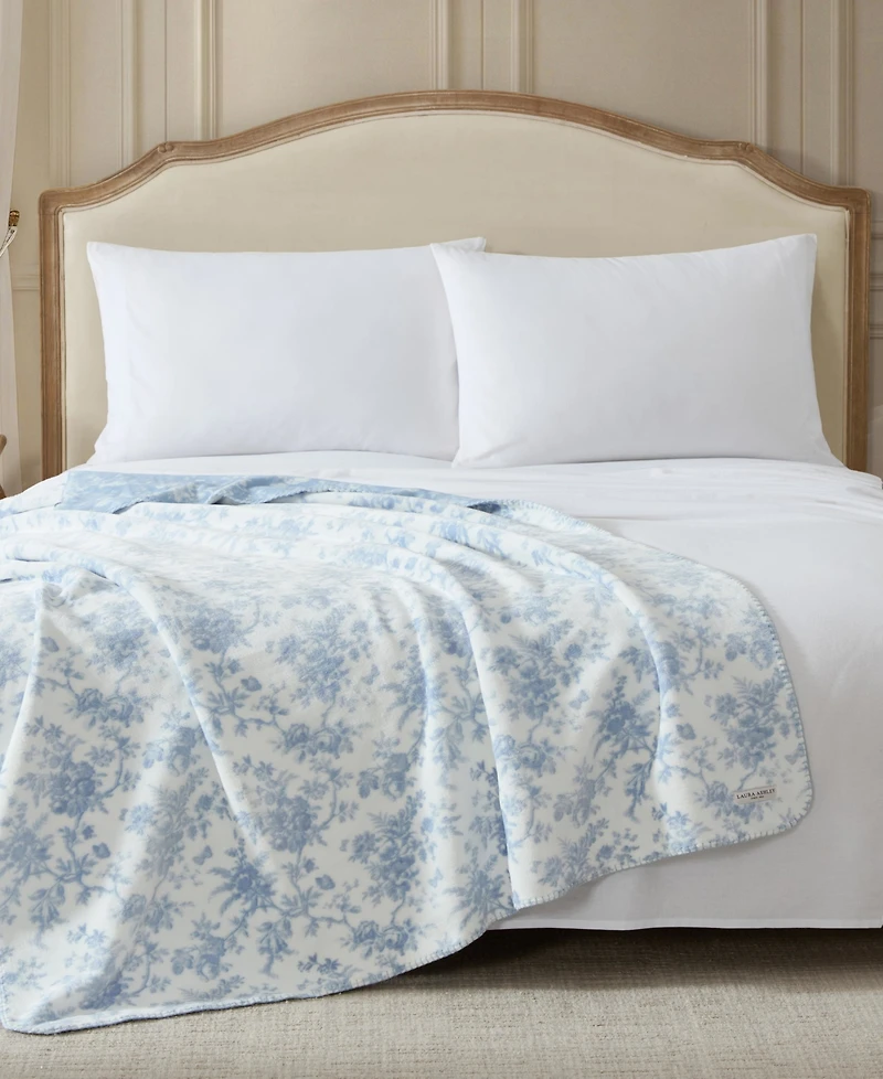 Laura Ashley Bedford Printed Plush Reversible Throw, 70" x 50"