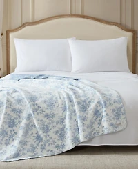 Laura Ashley Bedford Printed Plush Reversible Throw, 70" x 50"