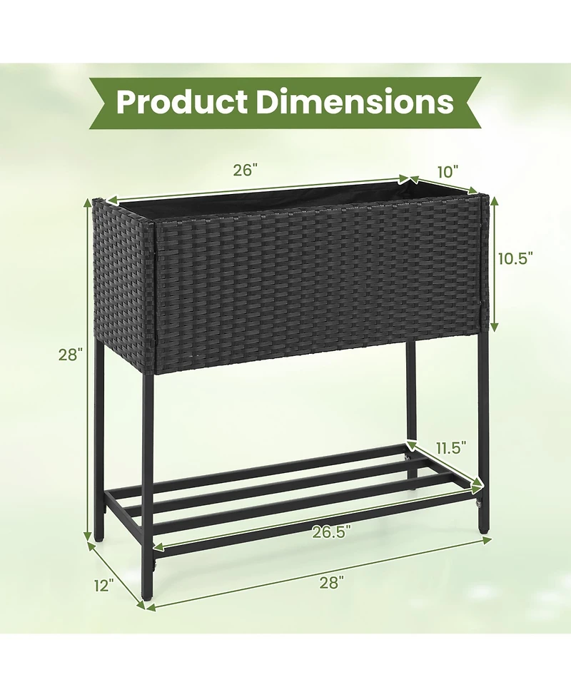 Gymax Elevated Planter Box Raised Garden Bed With Rattan Surface Bottom Storage Shelf