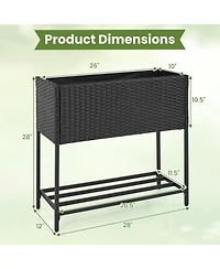 Gymax Elevated Planter Box Raised Garden Bed With Rattan Surface Bottom Storage Shelf