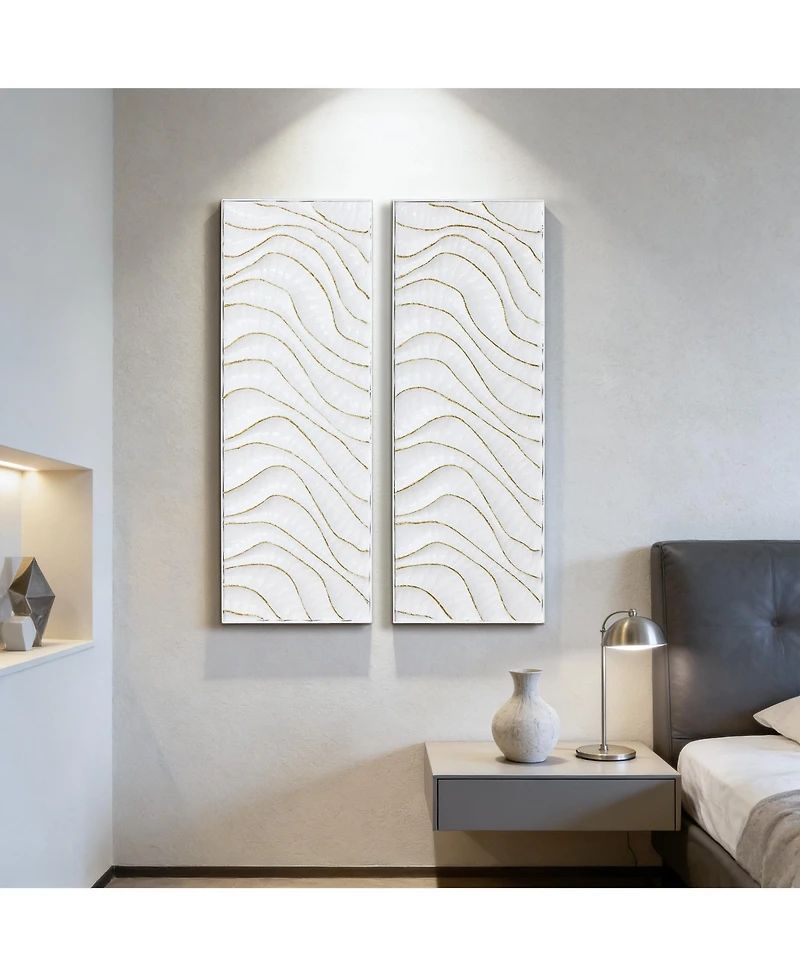 LuxenHome Modern Metal Wall Decor, 2-Piece Textured Panels with Sculpted Wave Design