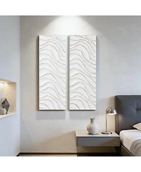 LuxenHome Modern Metal Wall Decor, 2-Piece Textured Panels with Sculpted Wave Design