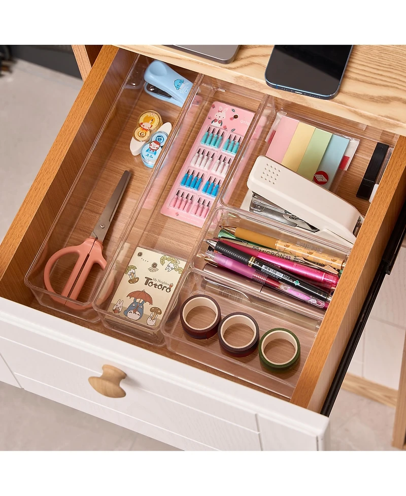 Sorbus Clear Drawer Organizer 5-Piece Set, Multi-Purpose Bins for office supplies, craft materials, and more