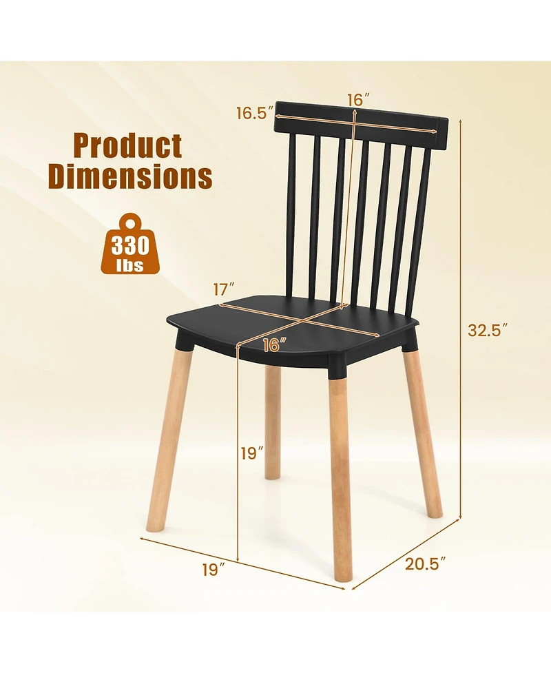 Slickblue Wooden Windsor Dining Chairs Set of 4 with Spindle Backrest and Ergonomic Curved Seat