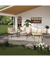 gaomon 4-Piece Patio Seating Set with Glass Coffee Table, Wicker and Cushions