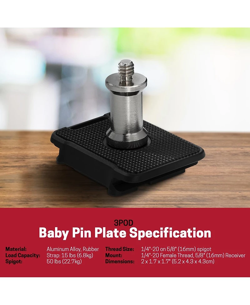 3Pod Baby Pin Plate, Arca and RC2 Compatible, Convert Your Tripod to a Light Stand with Multi-Mount Tripod Plate