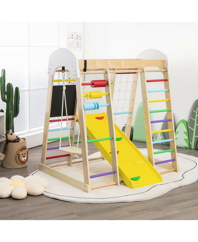 Slickblue Indoor Playground Climbing Gym Wooden 8-in-1 Climber Playset for Children