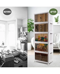 Mega Casa Multi-Functional Plastic Wardrobe with Double Doors and Large Top Cover, Lockable Storage Cabinet on Wheels