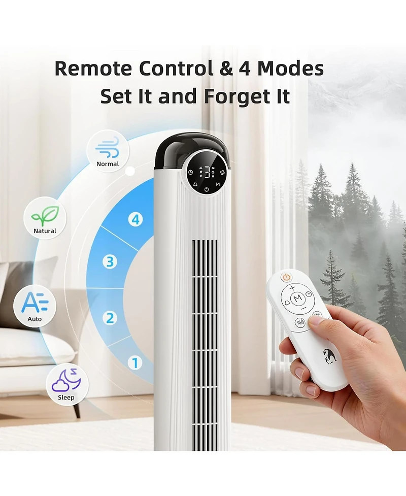 Antarctic Star 36-Inch Quiet Oscillating Tower Fan with Remote and Washable Grille