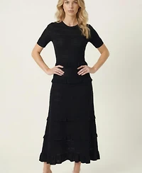 Modenaire Women's Textured Knit Ruffle-Trim Fitted Midi Dress