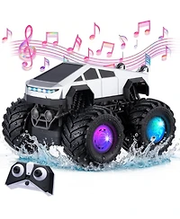 Hongge Remote Control Monster Truck for Kids, 2.4GHz Rc Stunt Car with Led Lights and Music, 4WD Amphibious All Terrain