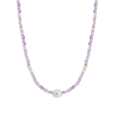The Lovery Amethyst Bead Pearl Necklace 14K Gold