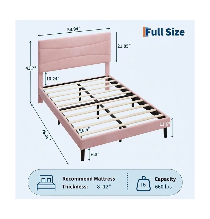 gaomon Upholstered Platform Bed Frame with Headboard - Mdf and Wood Slat Support, Quiet, Easy Assembly