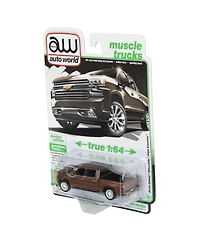 Auto World 1/64 2019 Chevy Silverado High Country Pickup Truck, Oakwood Metallic, Muscle Trucks Series