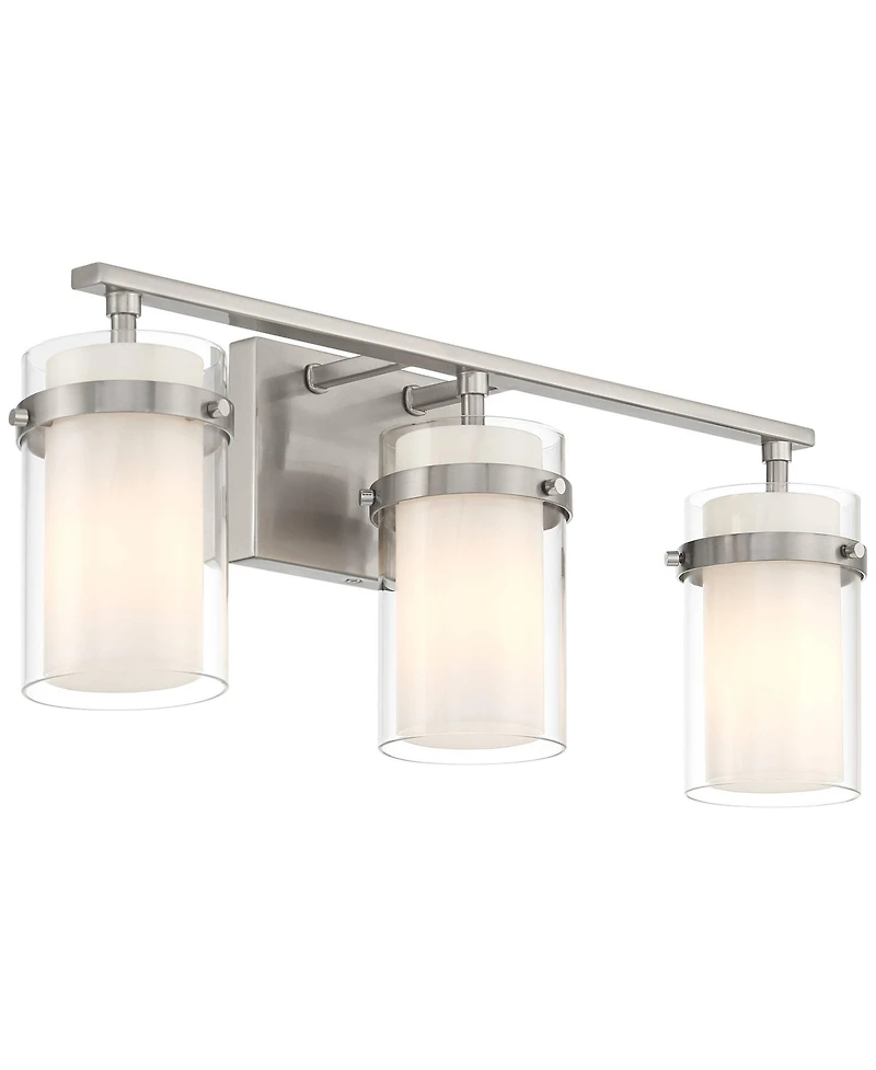 Possini Euro Design Kazran Modern Wall Light Brushed Nickel Hardwire 21 1/4" 3-Light Fixture Frosted Glass for Mirror Vanity