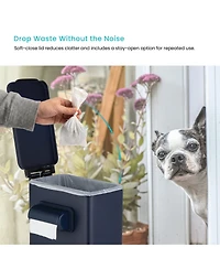 Home Zone Living 3 Gallon Slim Rectangular Dog Waste Trash Can with Bag Holder, Stainless Steel, Matte Navy with Trash Bags