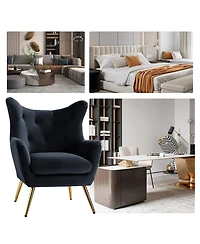 Hulala Home Avianna Wide Tufted Velvet Wingback Chair