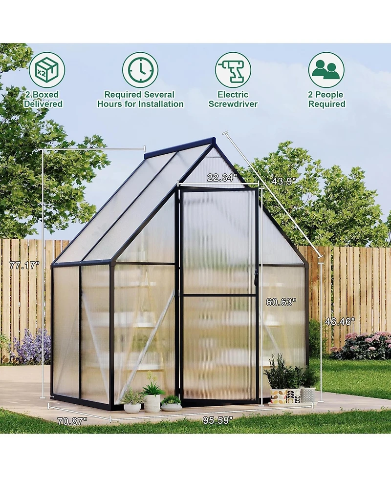 gaomon 6'X4' Aluminum-Framed Polycarbonate Greenhouse, Heavy Duty Greenhouse with Quick Setup Structure and Roof Vent