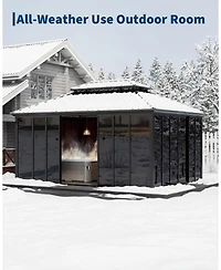 gaomon 12x16Ft Sunroom Hardtop Gazebo, Enclosed Gazebo with Floor-to-Ceiling Sliding Doors, All-Aluminum Alloy Frame