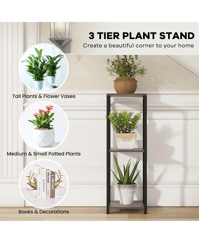 Gymax 3 Tier Tall Metal Plant Stand Corner Plant Holder with Metal Frame