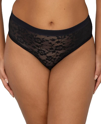 Curvy Couture Women's No Show Lace High Cut Brief Panty