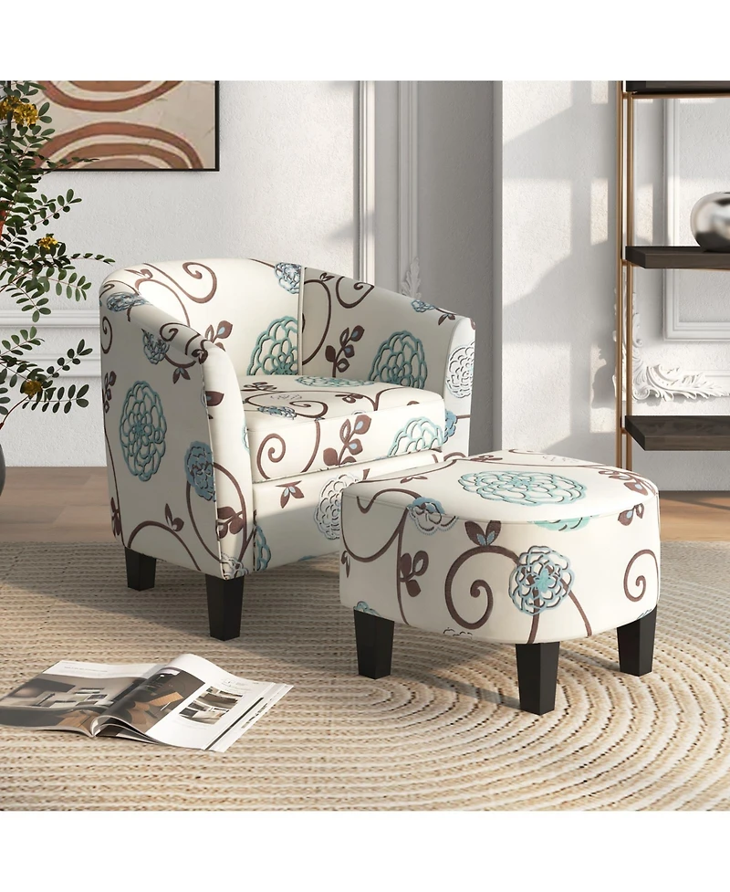 Slickblue Upholstered Fabric Tub Chair with Ottoman Set, Modern Accent Chair for Living Room