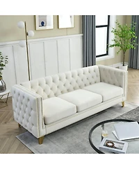 Maison Boucle 80.5'' Velvet Chesterfield Sofa Couch, Tufted 3-Seater, Nailhead Trim