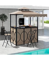Sugift 3-Piece Grill Gazebo with Awning Outdoor Bbq Canopy Double-Tier Soft Top Barbecue Shelter