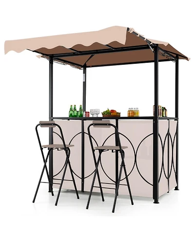 Sugift 3-Piece Grill Gazebo with Awning Outdoor Bbq Canopy Double-Tier Soft Top Barbecue Shelter