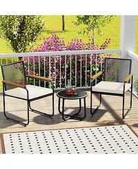 Sugift 3 Piece Patio Wicker Furniture Set with Glass Top Table