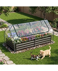 Gymax Raised Garden Bed with Cover 69'' x 33'' x 12'' Planter Box with Mini Greenhouse