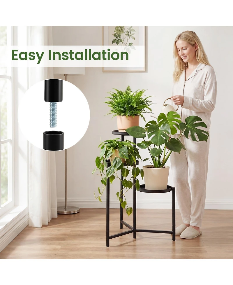 Gymax Metal Plant Stand Indoor Outdoor Tall Corner Flower Pot Holder Display Rack