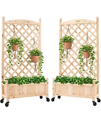 Best Choice Products Set of 2 48in Wood Planter Box & Diamond Lattice Trellis, w/ Drainage, Optional Wheels - Walnut