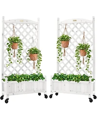 Best Choice Products Set of 2 48in Wood Planter Box & Diamond Lattice Trellis, w/ Drainage, Optional Wheels - Walnut