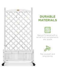 Best Choice Products Set of 2 48in Wood Planter Box & Diamond Lattice Trellis, w/ Drainage, Optional Wheels - Walnut